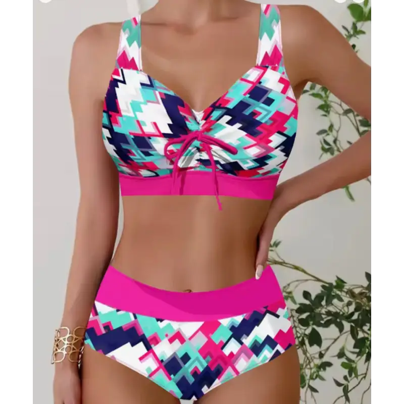 Colorful geometric print bikini.