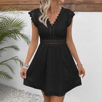 Black lace-trimmed dress.