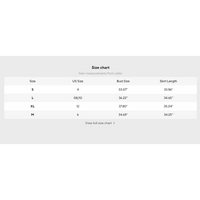 Clothing size chart.