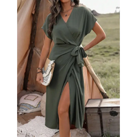 Olive green wrap dress.