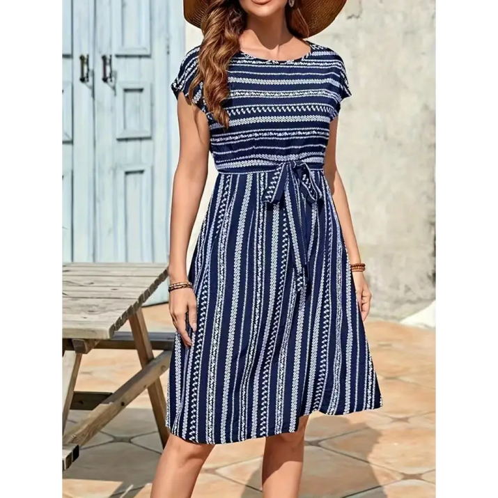 Striped navy and white dress.