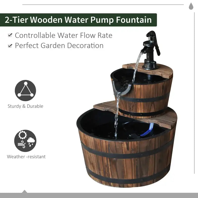 Two-tiered wooden water fountain.
