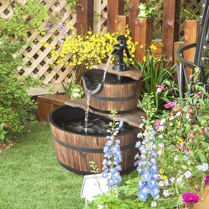 Two-tiered barrel fountain.