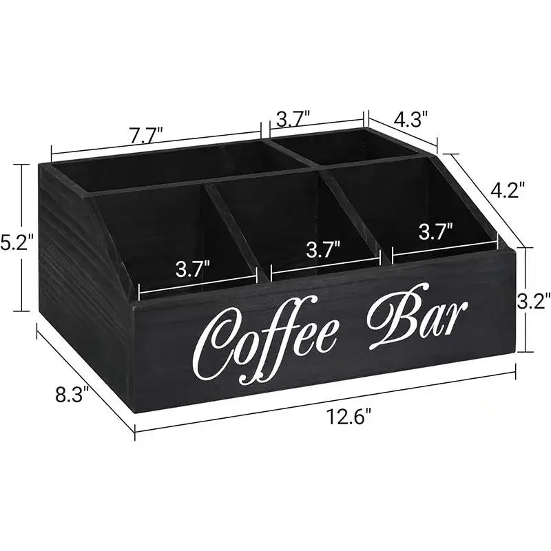Black Wooden Coffee Station Storage Box with Dimensions for Coffee Station Storage