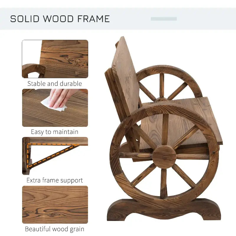 Wooden Wagon Wheel Bench with rustic wooden wagon wheel design for vintage decor