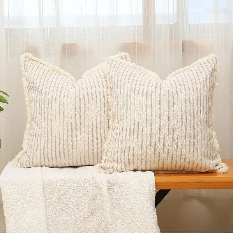 Two striped yarn-dyed wool cushions for stylish home decor