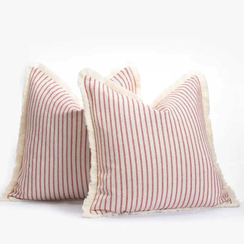Yarn-dyed Wool Cushion with Two Striped Throw Pillows and Fringe for Cozy Decor