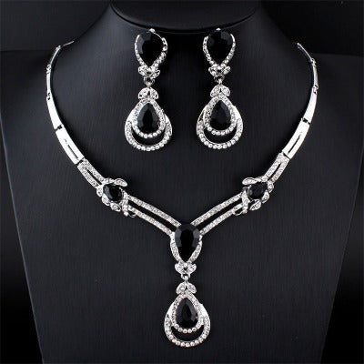 Rhinestone Water Drop Shape Vintage Necklace Earrings sleek-selections