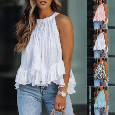 white-blue-pink Ruffled Tank Top sleek-selections