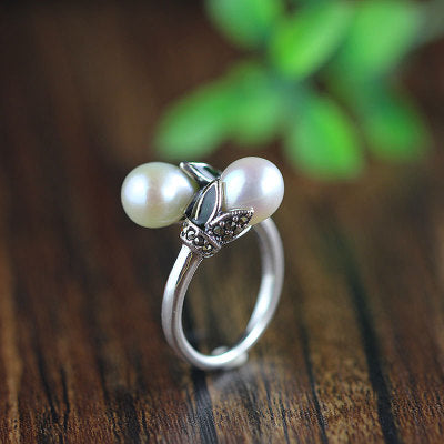 S925 silver jewelry freshwater pearl ring sleek-selections