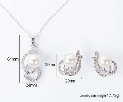 Pearl And Diamond Necklace And Earrings Two-piece Set sleek-selections