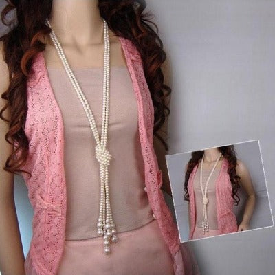 Multilayer knotted pearl necklace sleek-selections