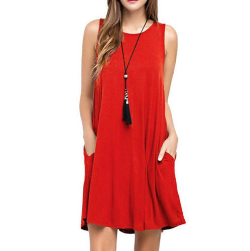 Summer Women Casual Pocket Dress Ladies T Shirt Dresses sleek-selections