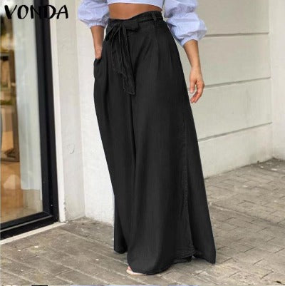 black Casual  Wide Leg Pants