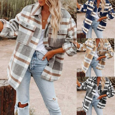 Loose Plaid Woolen Shacket sleek-selections