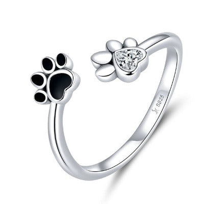 Sterling silver ring cute pet paw print sleek-selections