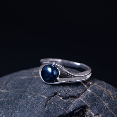 s925 sterling silver blue pearl ring